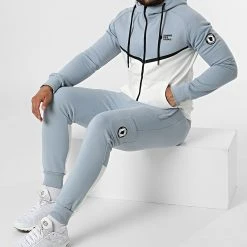 Acheter ✨ Ensemble Sweat Zippé Capuche Et Pantalon Jogging Everest Bleu Clair Blanc de Comme Des Loups 🔥