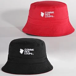 Tout neuf ⌛ Bob Réversible Logo Noir Rouge de Comme Des Loups 🔔