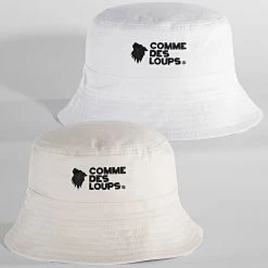 Remise ⭐ Bob Réversible Logo Blanc Beige de Comme Des Loups ✔️
