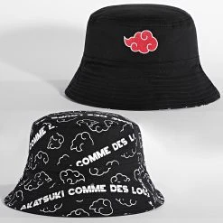 Promo ❤️ Bob Réversible Naruto Akatsuki 003 Noir de Comme Des Loups 🛒