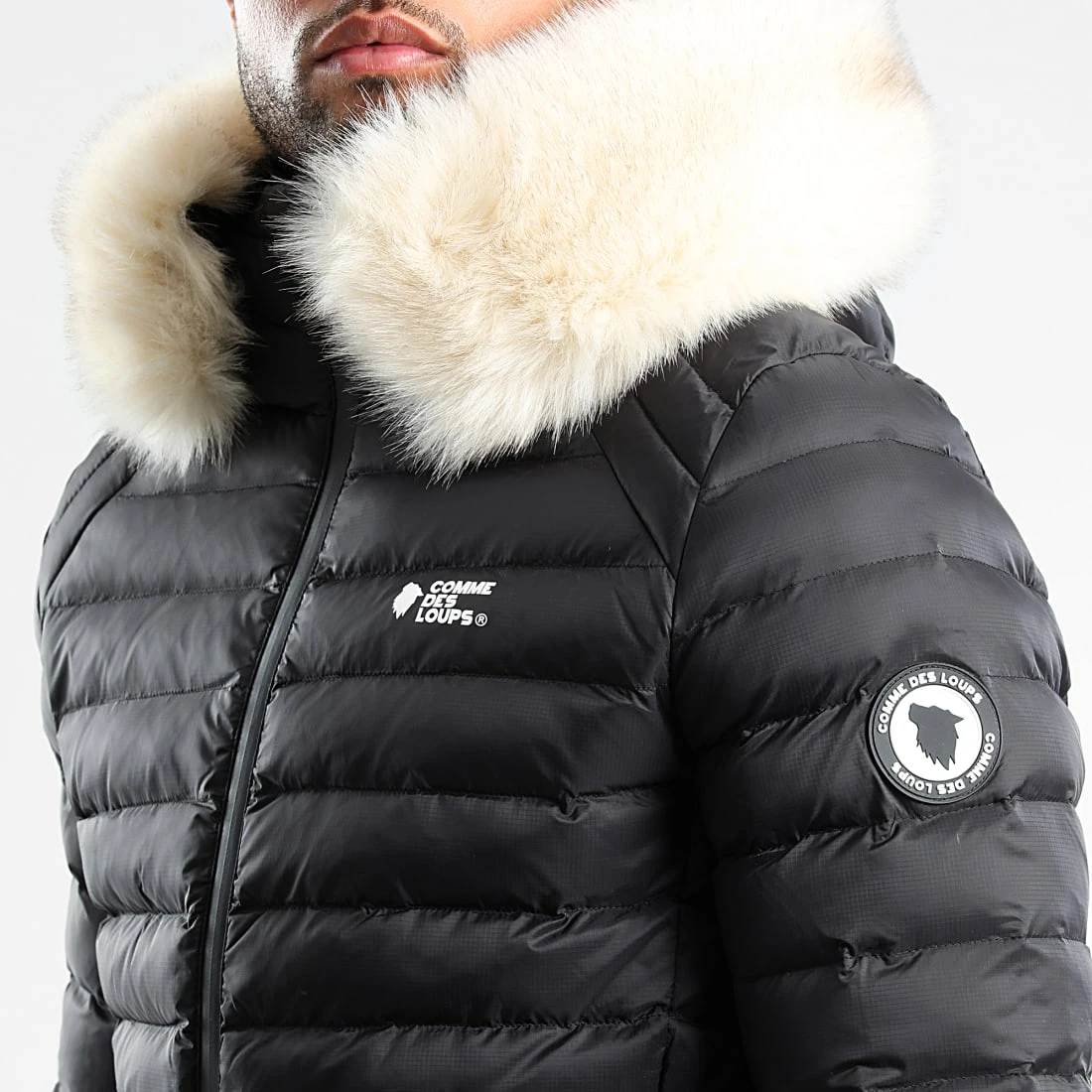 Meilleur prix ⌛ Doudoune Capuche Fourrure Liverpool Noir Beige Clair de Comme Des Loups 😉 4 Meilleur prix ⌛ Doudoune Capuche Fourrure Liverpool Noir Beige Clair de Comme Des Loups 😉 – Image 2