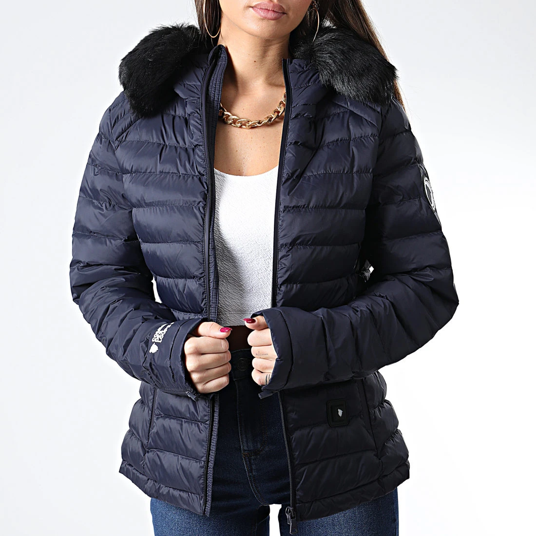 Promo 👍 Doudoune Capuche Fourrure Chauffante Femme Victoria Bleu Marine Noir de Comme Des Loups ⭐ 3 Promo 👍 Doudoune Capuche Fourrure Chauffante Femme Victoria Bleu Marine Noir de Comme Des Loups ⭐