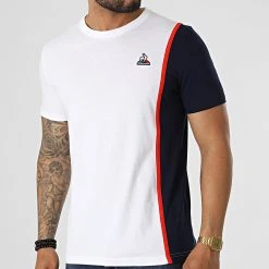 Top 10 🤩 Tee 🥰 Shirt 2220286 Blanc Bleu Marine de Le Coq Sportif ✔️